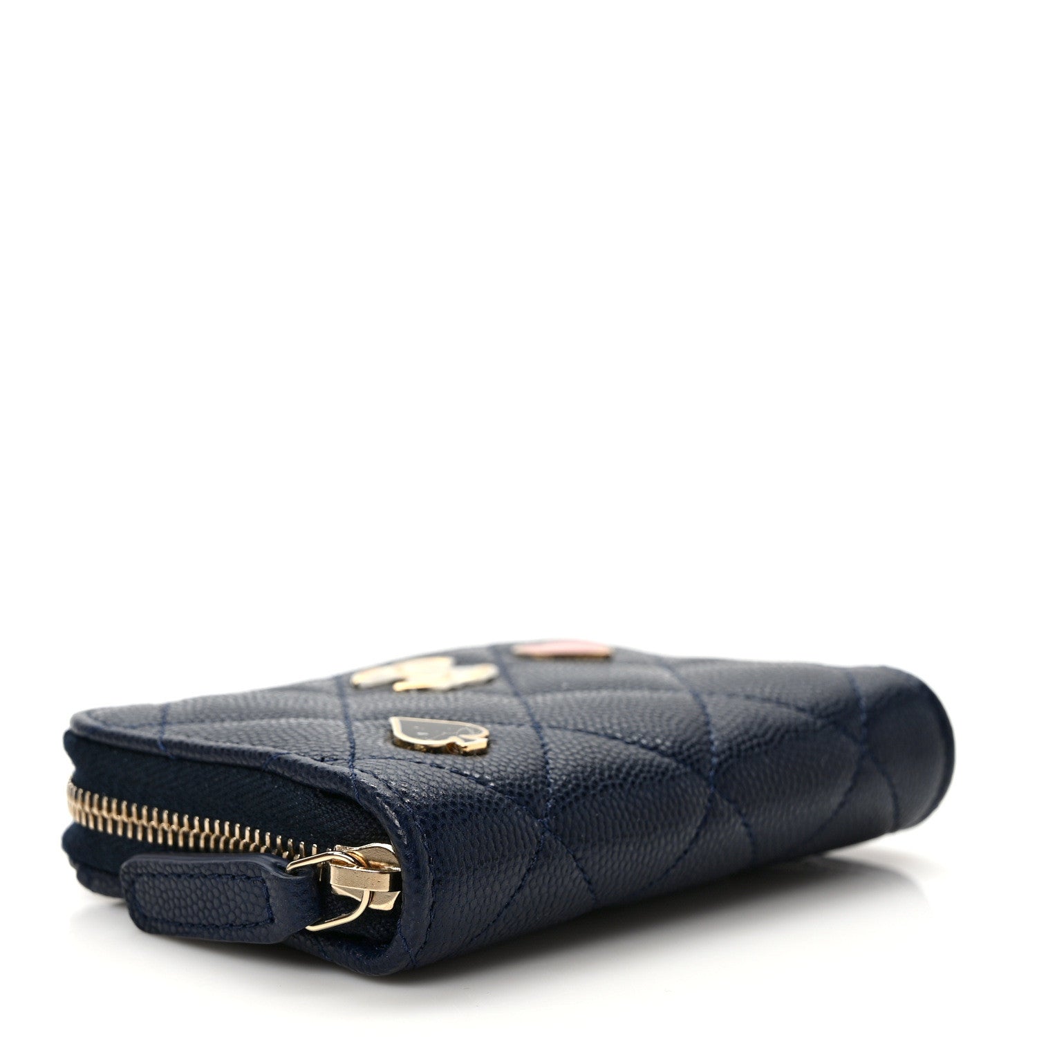 Chanel Caviar Enamel Coco Casino Quilted Zip Coin Purse Navy Blue 4 of 8