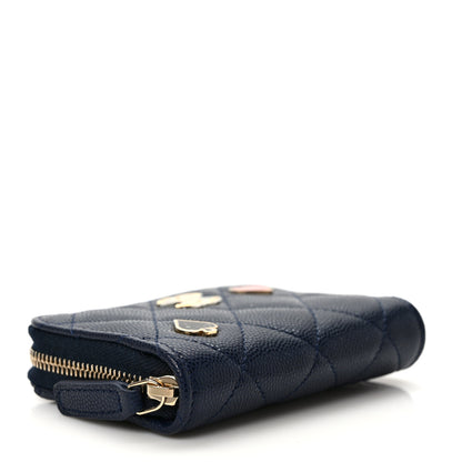 Chanel Caviar Enamel Coco Casino Quilted Zip Coin Purse Navy Blue 4 of 8