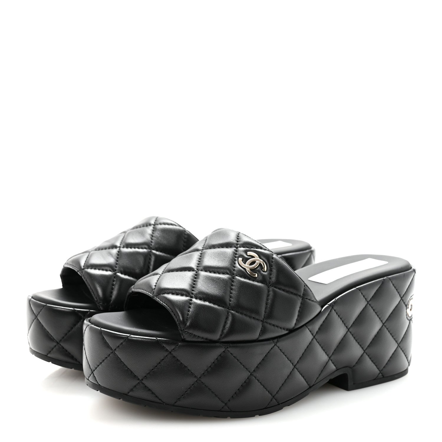 Chanel Lambskin Quilted CC Mules Wedge Sandals 39 Black 4 of 10