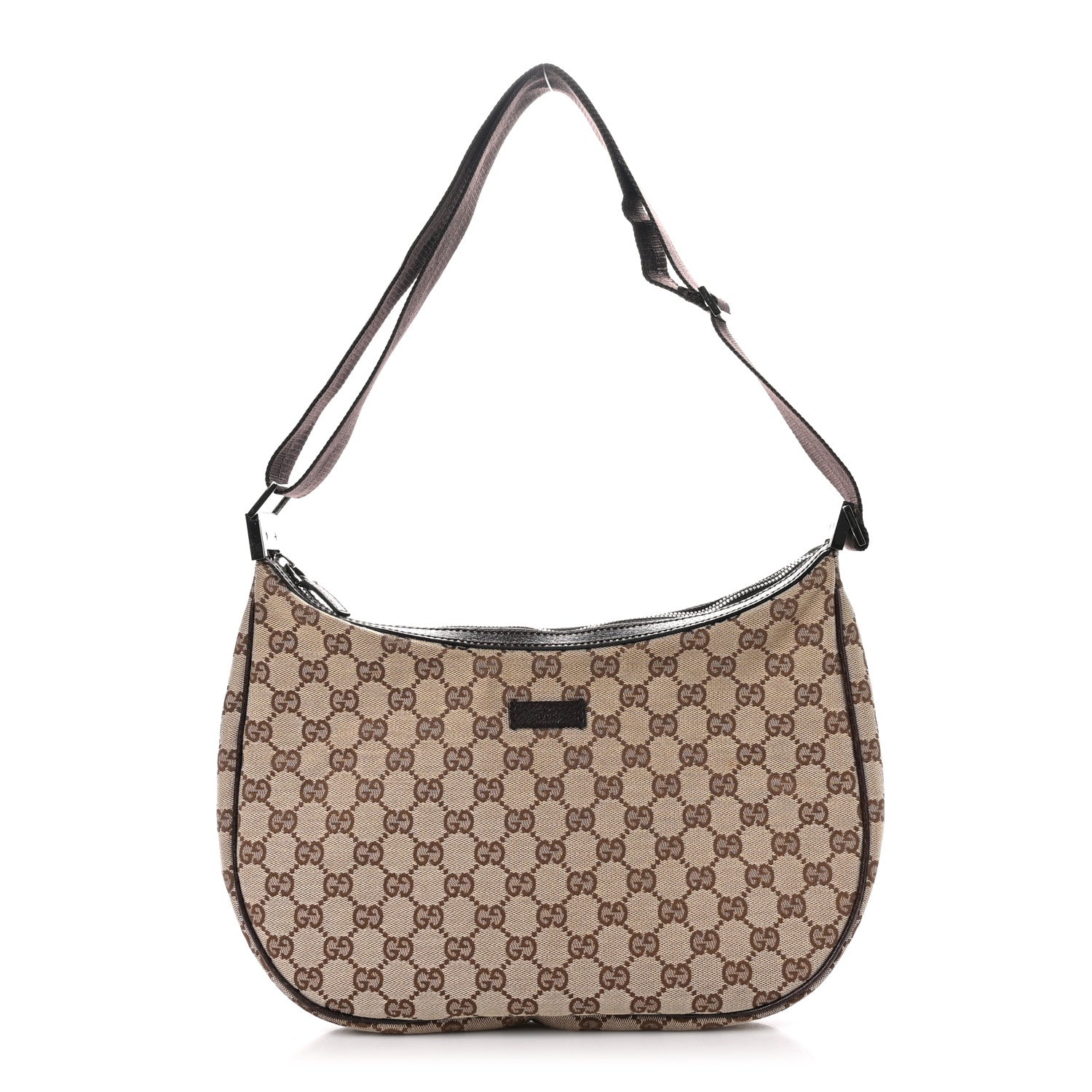 Gucci Monogram Web Medium Half Moon Hobo Dark Brown 1 of 10