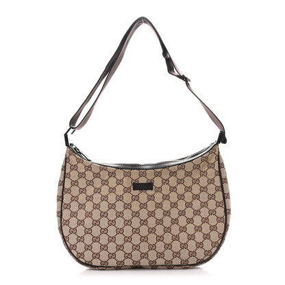 Gucci Monogram Web Medium Half Moon Hobo Dark Brown 1 of 10
