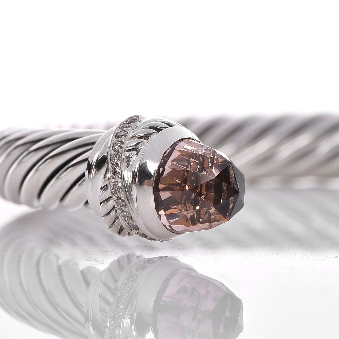 Sterling Silver Diamond Morganite 7mm Cable Classics Bracelet
