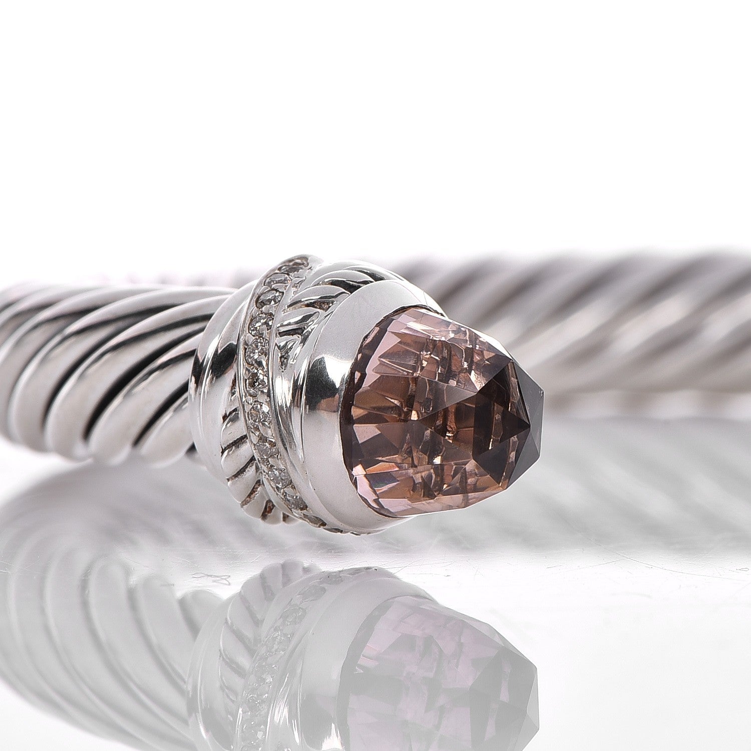 David Yurman Sterling Silver Diamond Morganite 7mm Cable Classics Bracelet 4 of 5