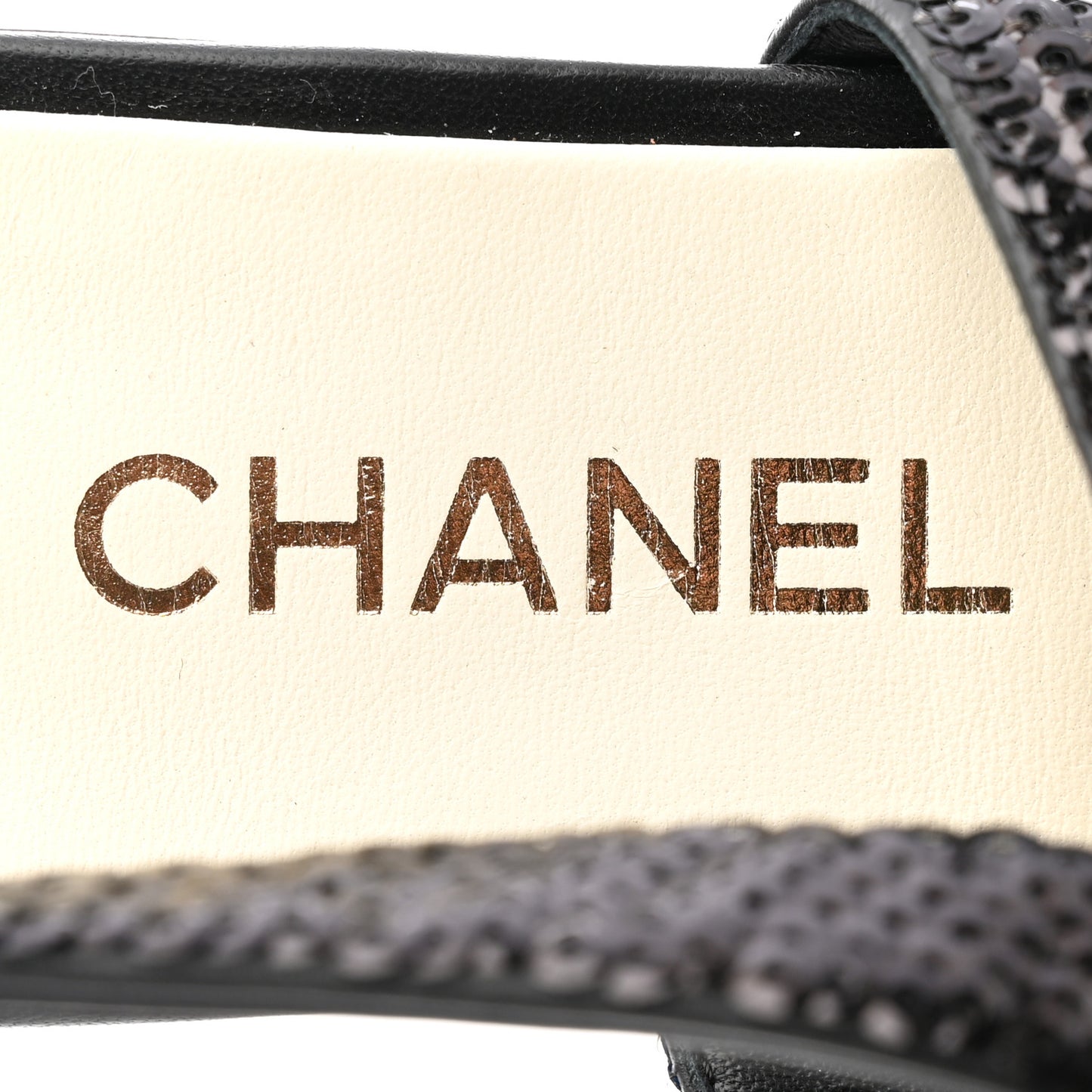 Lambskin Sequin Pearl CC Thong Sandals 38.5 Black