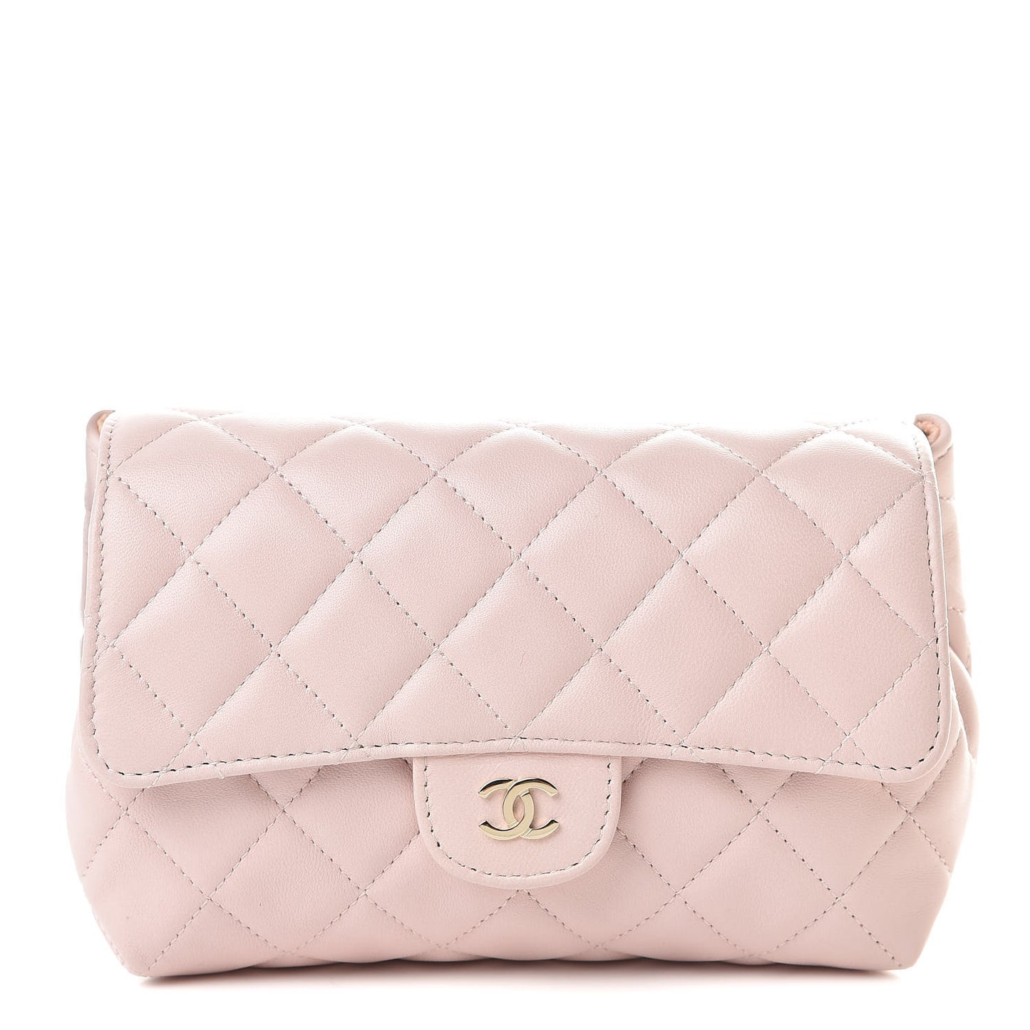 Lambskin Quilted Flap Cosmetic Case Rose Clair