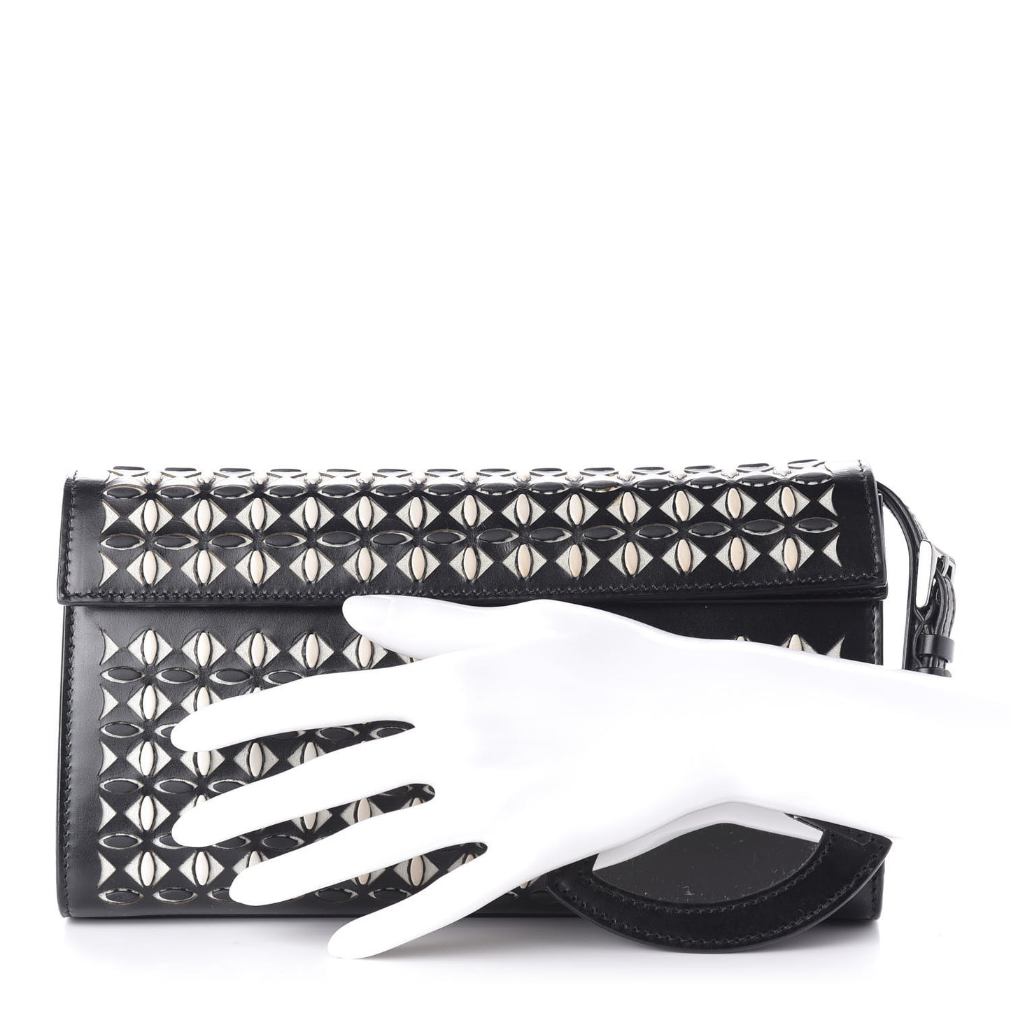 Calfskin Laser Cut Clutch Black White