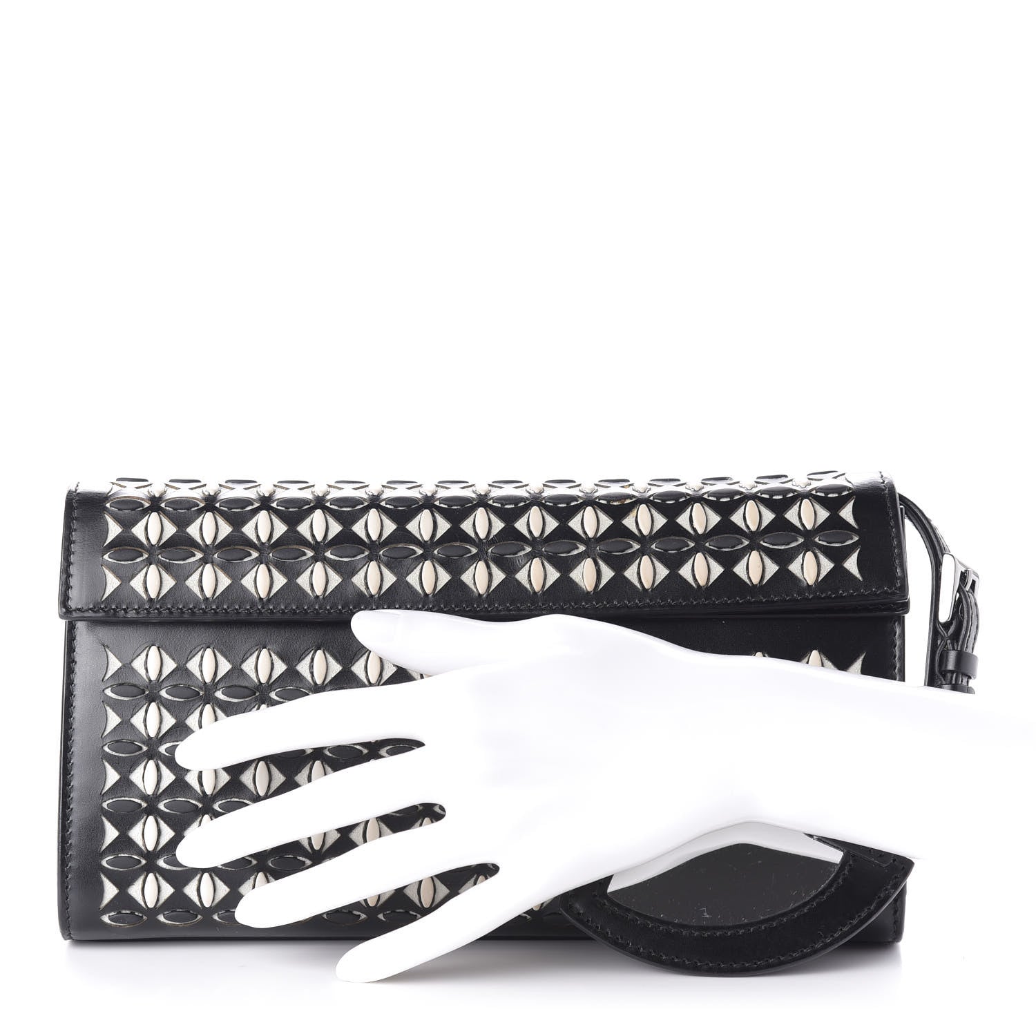 Alaia Calfskin Laser Cut Clutch Black White 2 of 12
