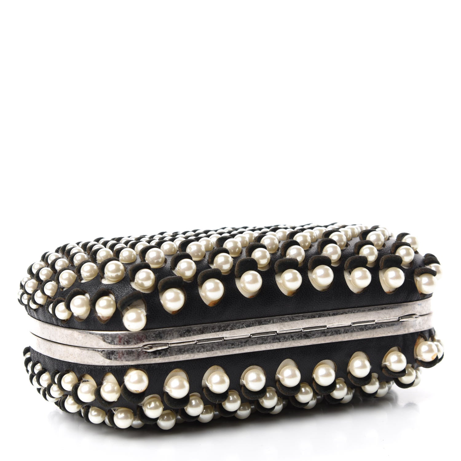 Alexander McQueen Pearl Embellished Calfskin Skull Box Clutch Black 4 of 8