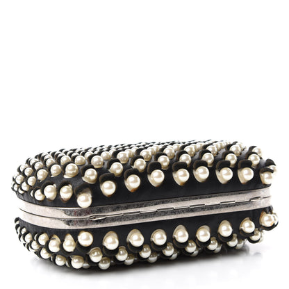 Alexander McQueen Pearl Embellished Calfskin Skull Box Clutch Black 4 of 8