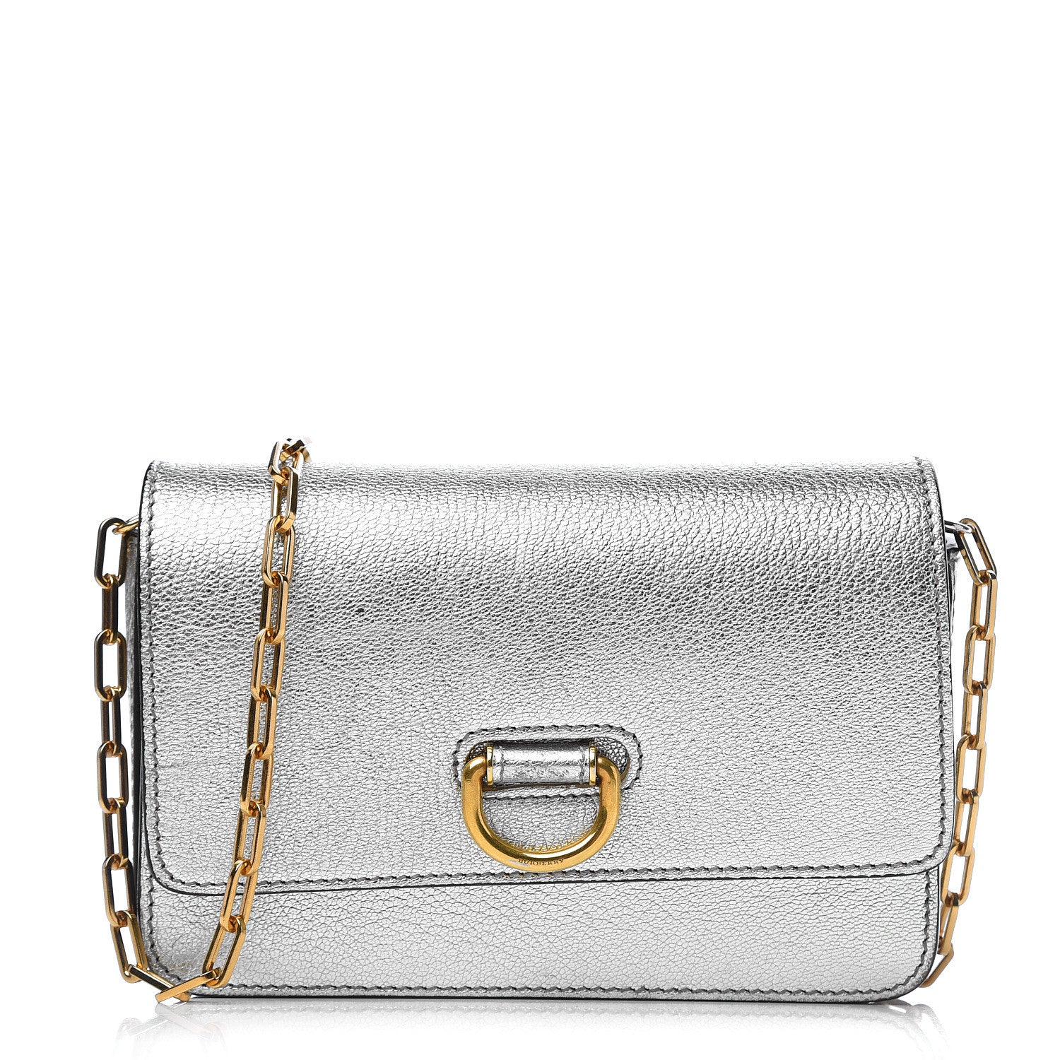 Burberry Metallic Hayes Goatskin D-Ring Mini Bag Silver 1 of 12
