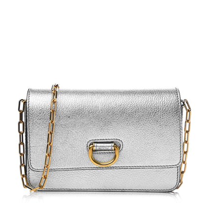 Burberry Metallic Hayes Goatskin D-Ring Mini Bag Silver 1 of 12