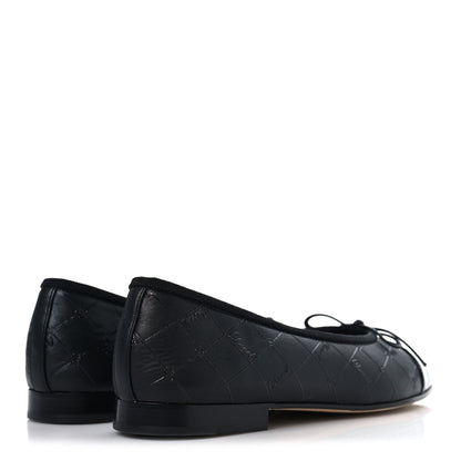 Chanel Printed Lambskin Patent Cap Toe Ballerina Flats 36 Black 5 of 10