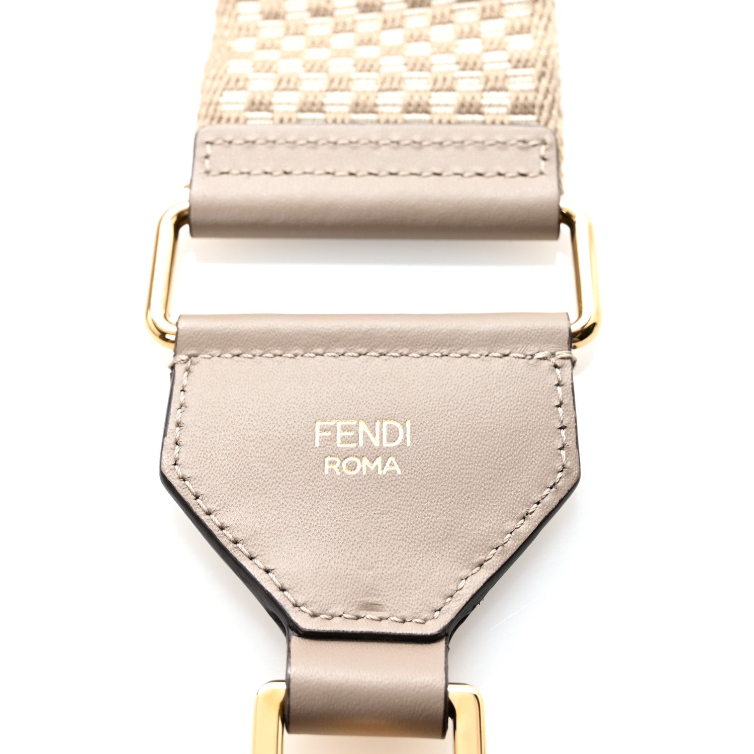Fendi Ribbon Vitello King Logo Embossed Gingham Woven Adjustable Strap You Beige 4 of 5
