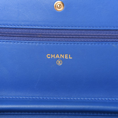 Chanel Lambskin Quilted Boy Wallet On Chain WOC Blue 8 of 12