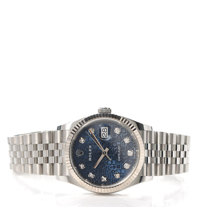 Rolex Stainless Steel 18K White Gold Diamond 36mm Oyster Perpetual Datejust Watch Blue Jubilee 126234 2 of 5