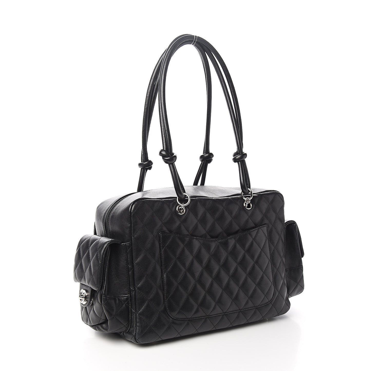 Calfskin Quilted Large Cambon Multipocket Reporter Black