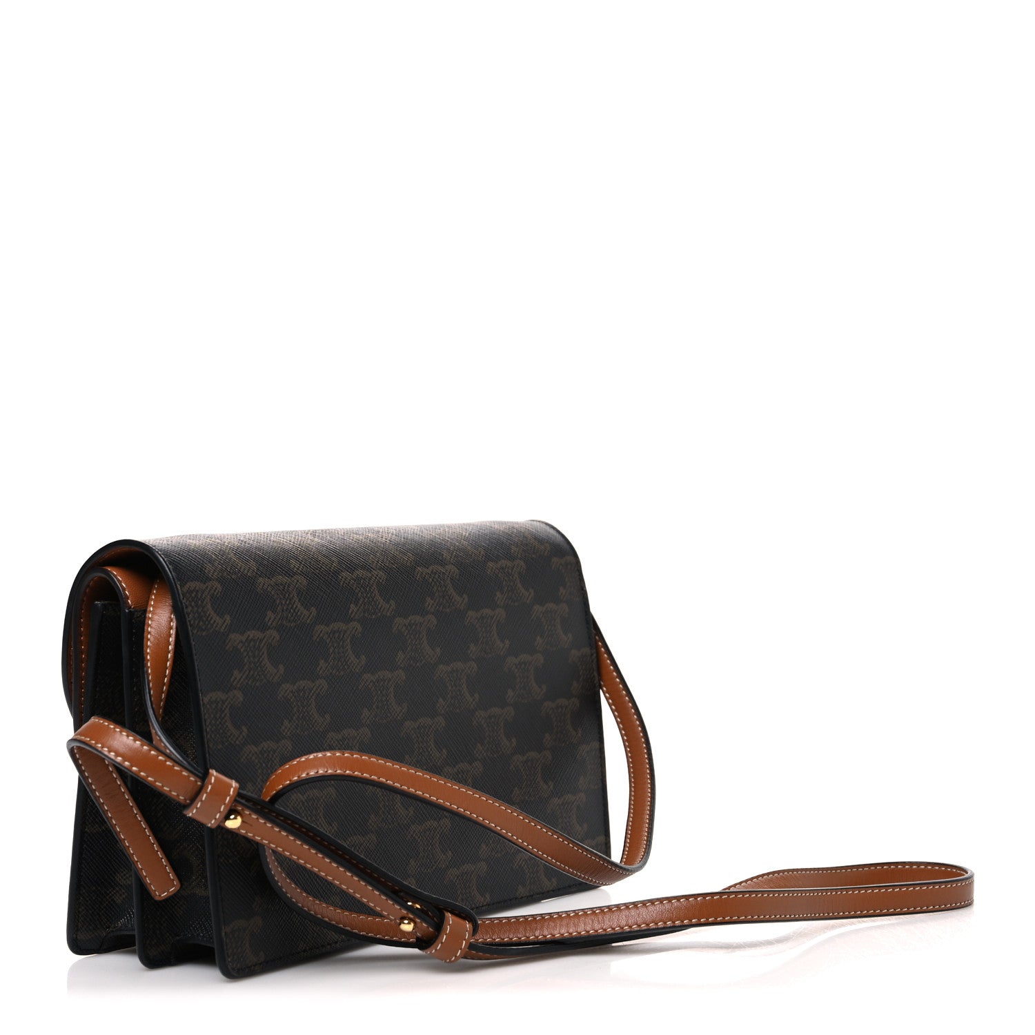 Celine Triomphe Canvas Lambskin Wallet On Strap Tan 2 of 10