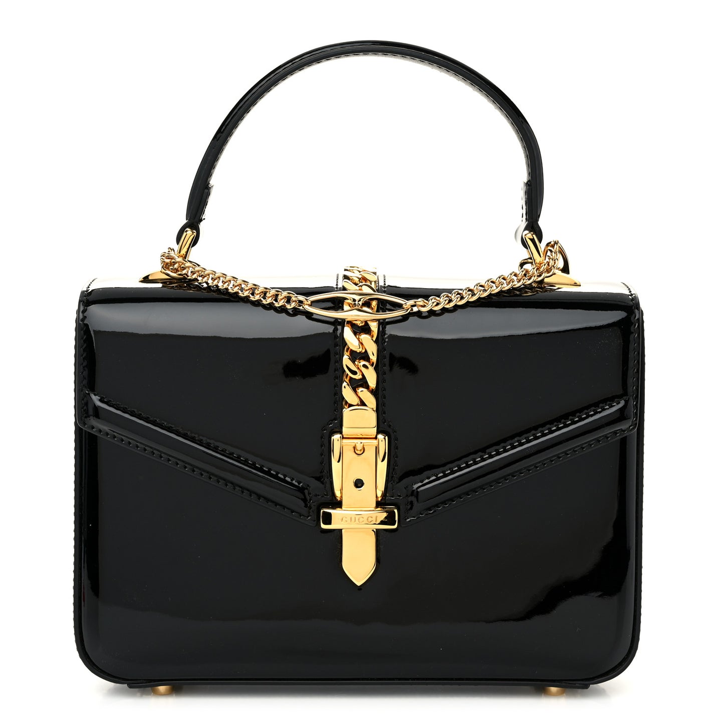 Mousse Top Patent Mini Sylvie 1969 Top Handle Bag Black