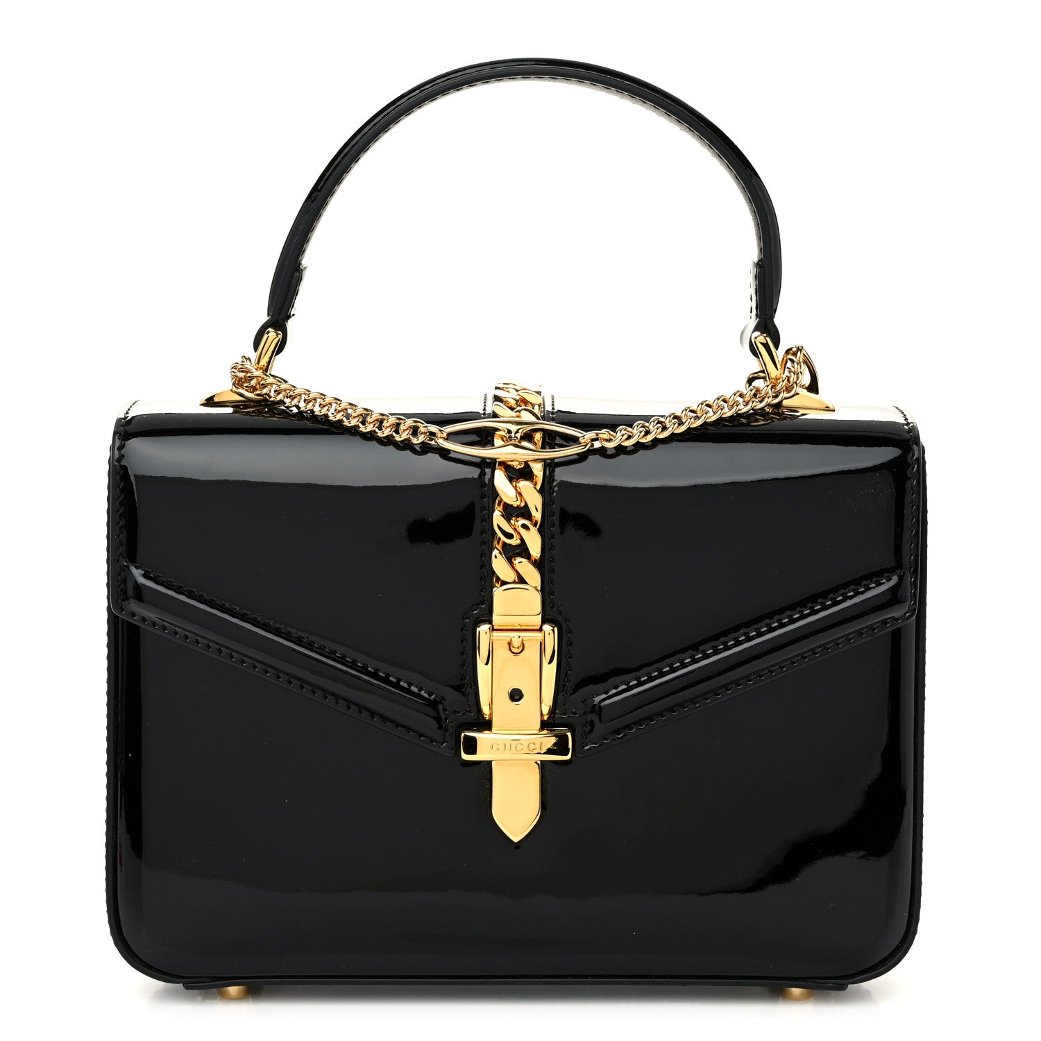 Gucci Mousse Top Patent Mini Sylvie 1969 Top Handle Bag Black 1 of 10