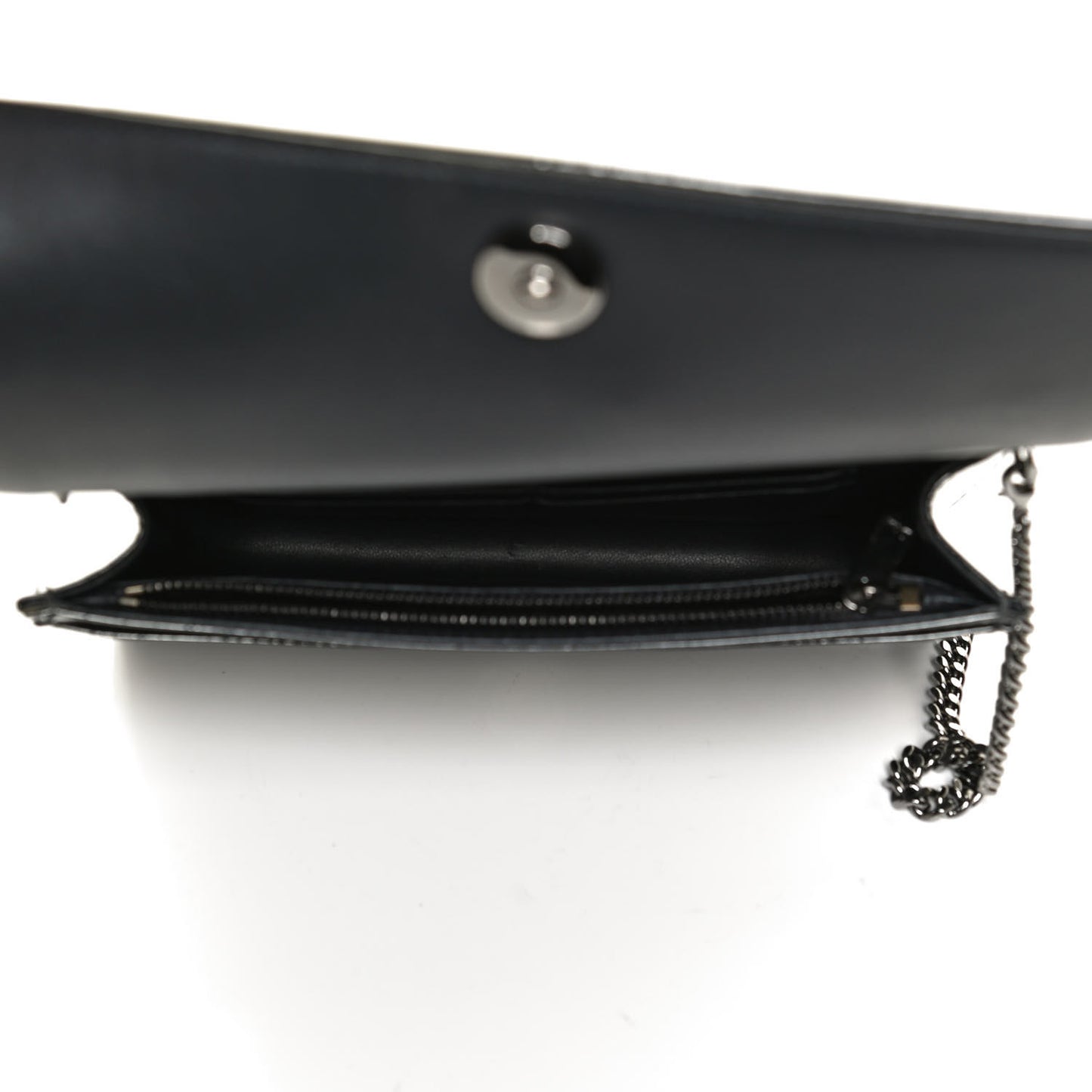 Metallic Patent Micro-Cannage Diorama Wallet on Chain Pouch Onyx Black