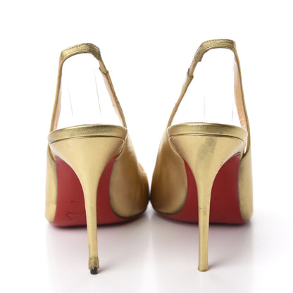 Christian Louboutin Metallic Calfskin Apostrophy 100 Slingback Pumps 39 Gold 5 of 13
