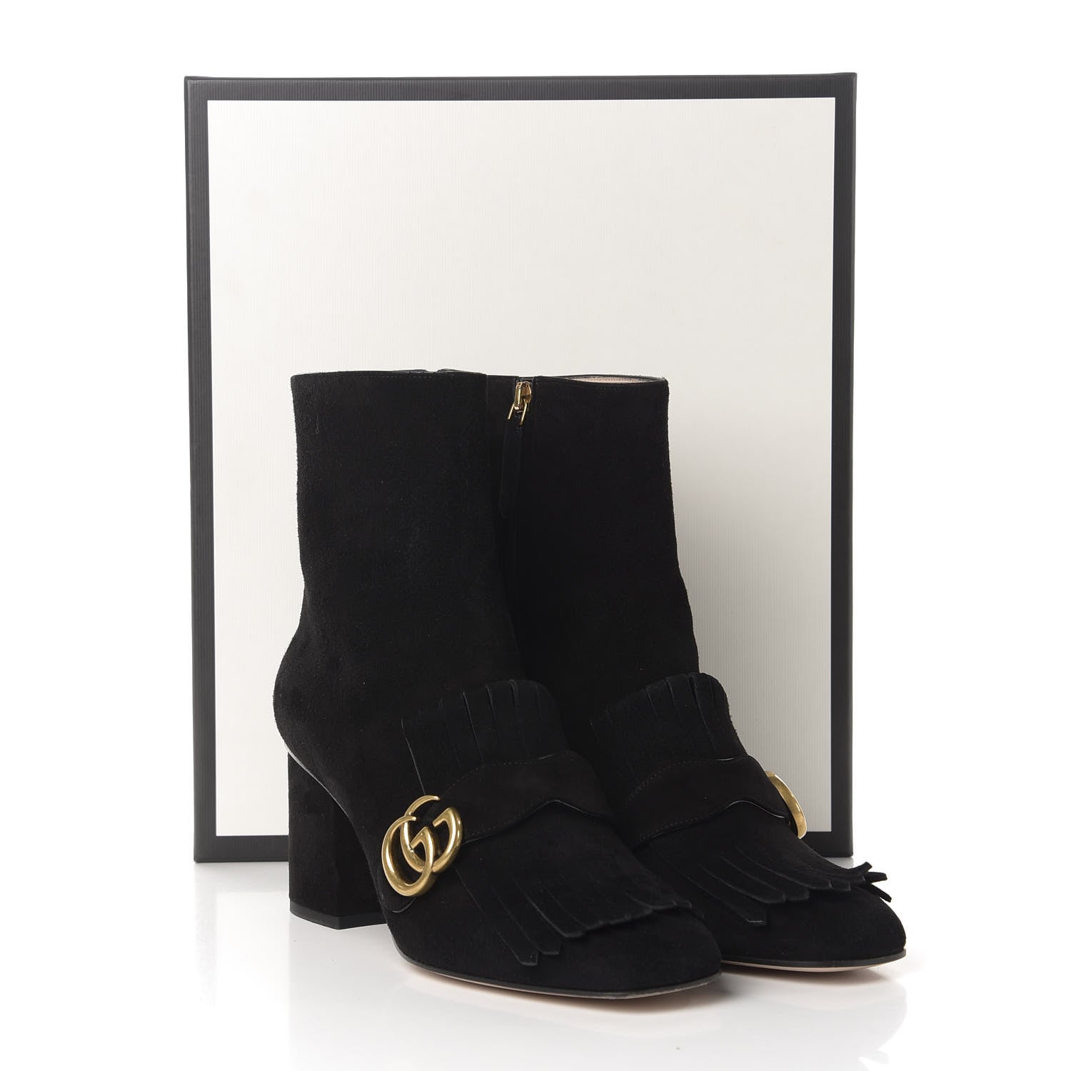 Gucci Kid Scamosciato GG Marmont Fringe 75mm Ankle Boots 40 Black 9 of 9