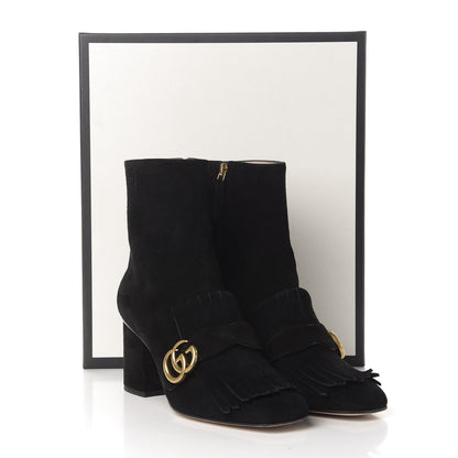 Gucci Kid Scamosciato GG Marmont Fringe 75mm Ankle Boots 40 Black 9 of 9