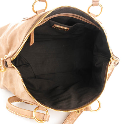 Miu Miu Vitello Lux Crystal Heart Charm Tote Beige 5 of 8