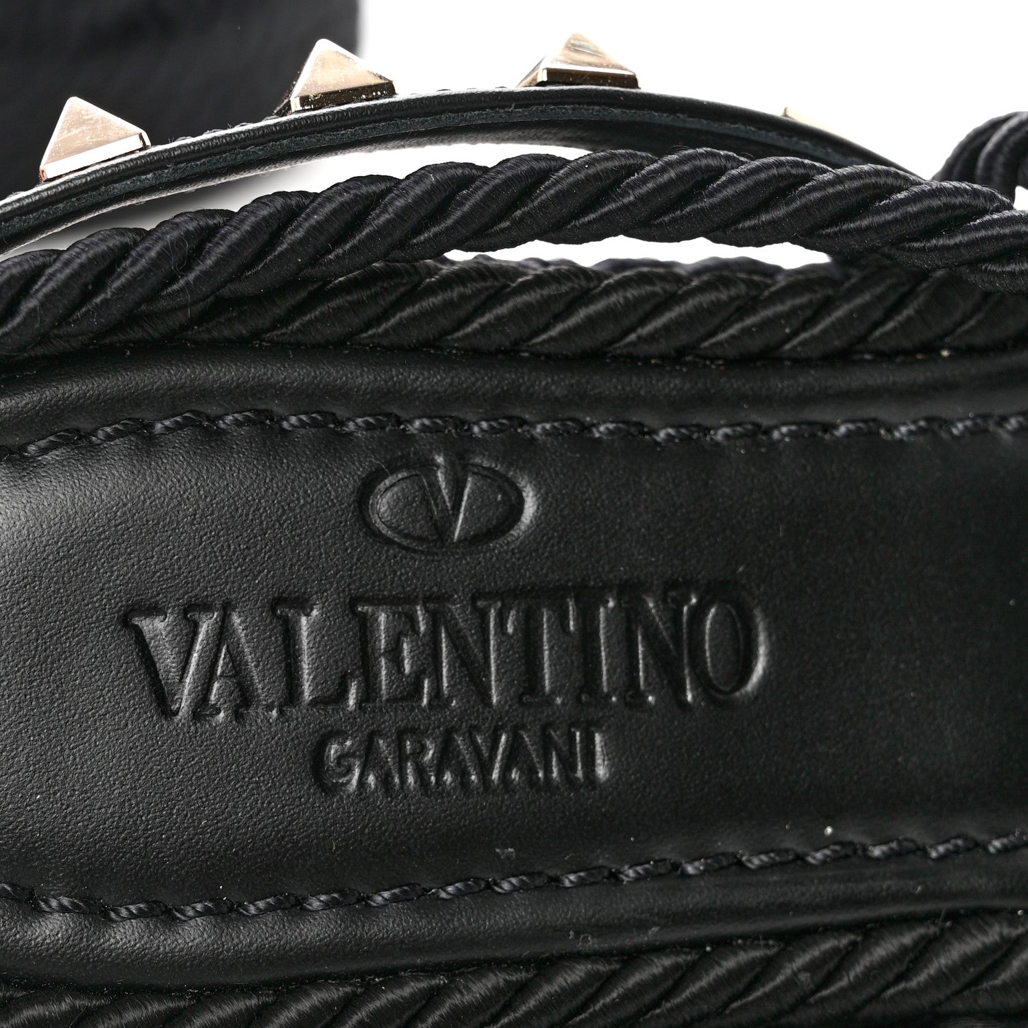 Valentino Garavani Calfskin Silk Woven Rockstud Torchon 55 Espadrille Sandals 36 Black 7 of 7