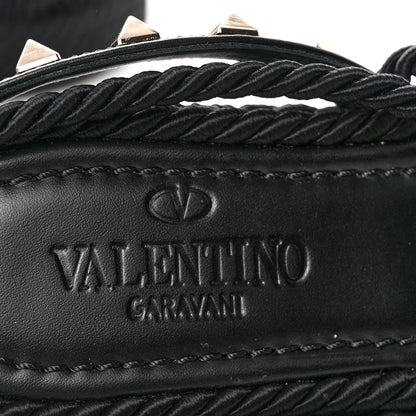 Valentino Garavani Calfskin Silk Woven Rockstud Torchon 55 Espadrille Sandals 36 Black 7 of 7