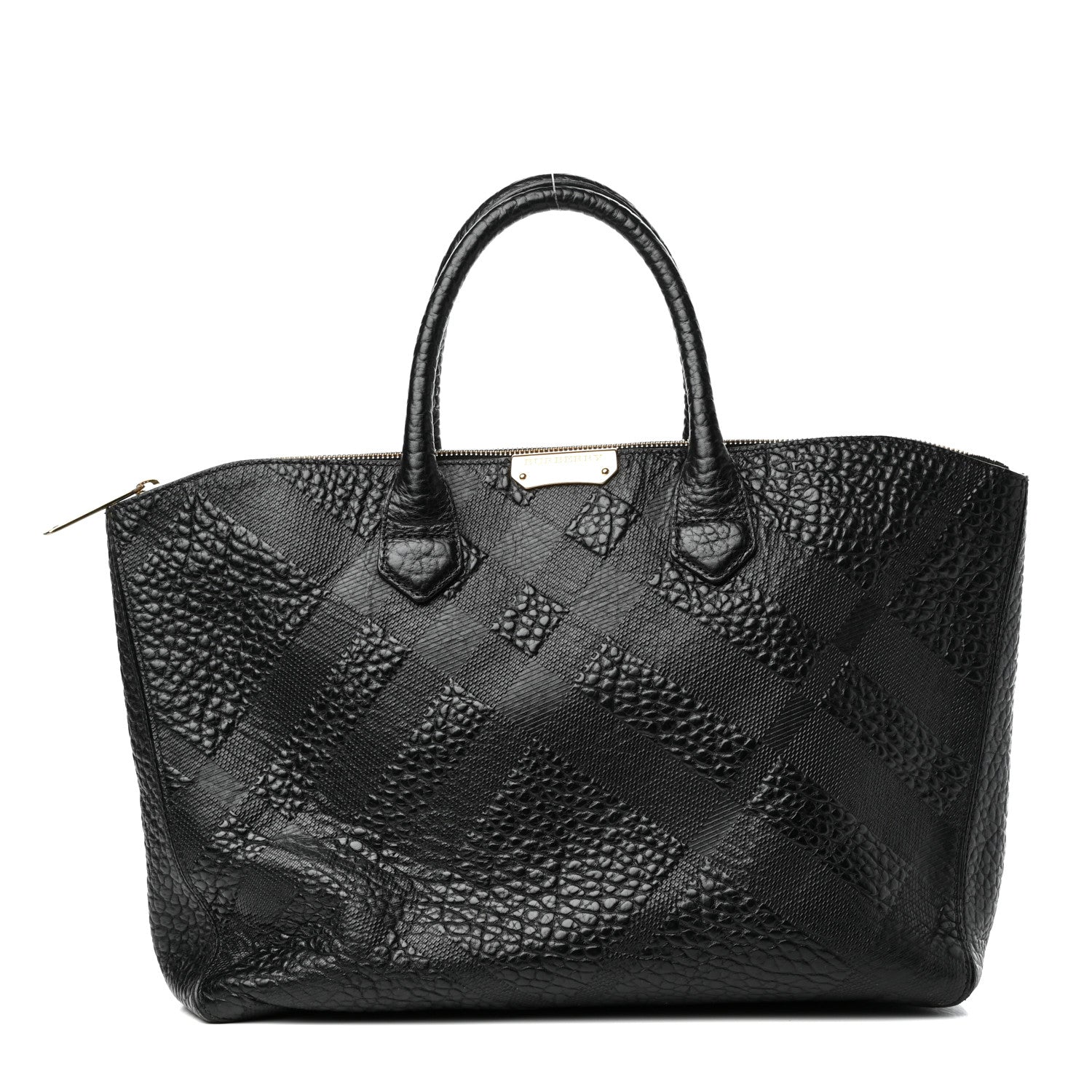 Burberry Heritage Grain Check Embossed Medium Dewsbury Tote Black 1 of 9