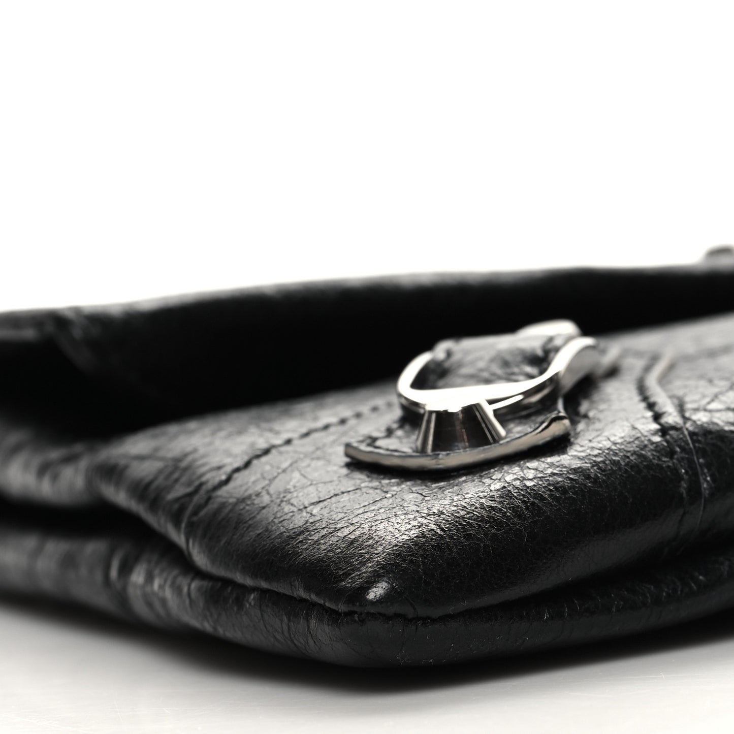 Agneau Silver Metallic Edge Hardware Envelope Clutch Black
