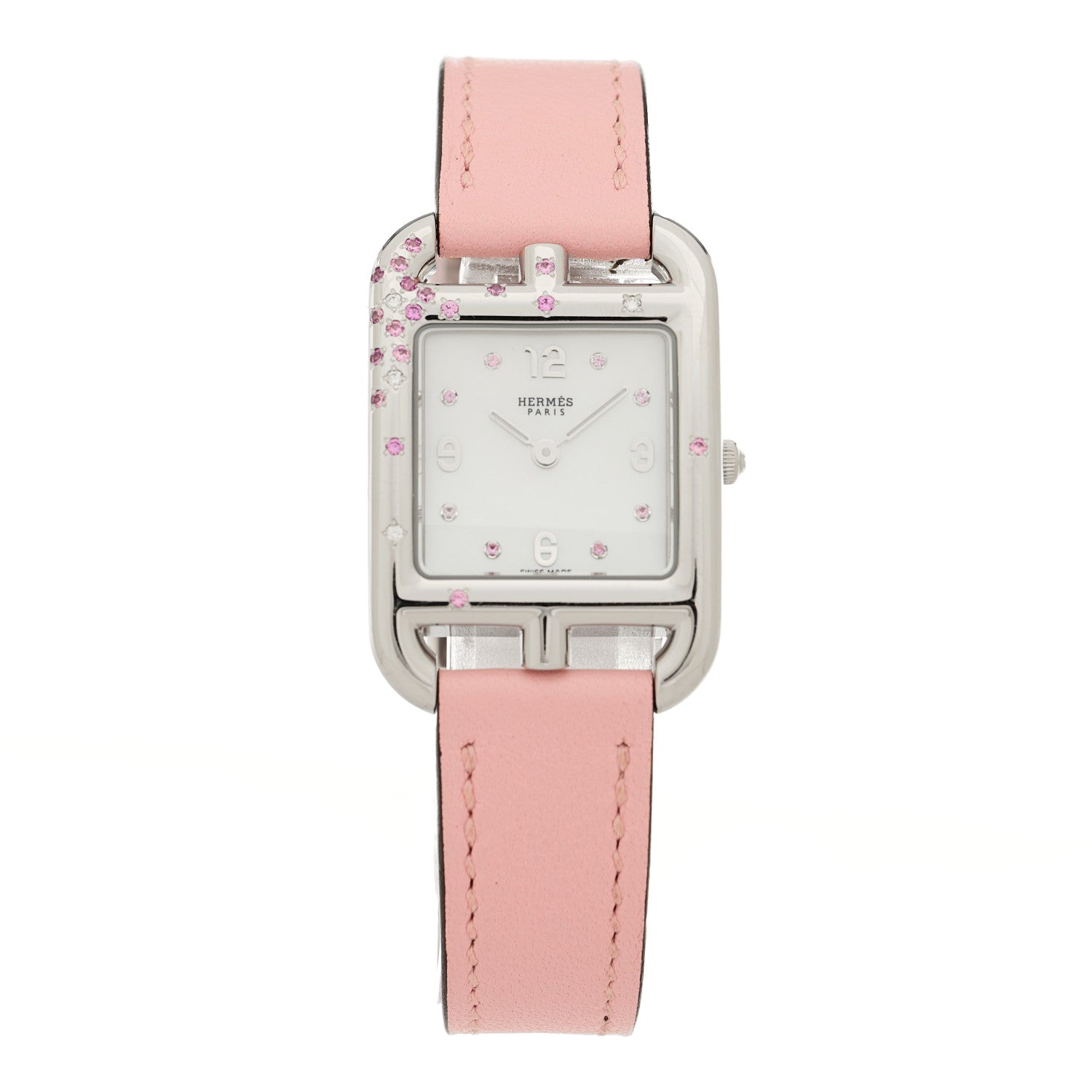 Hermes Stainless Steel Swift Diamond Pink Sapphire Mother of Pearl 23mm Cape Cod Quartz Watch Rose Sakura 1 of 5