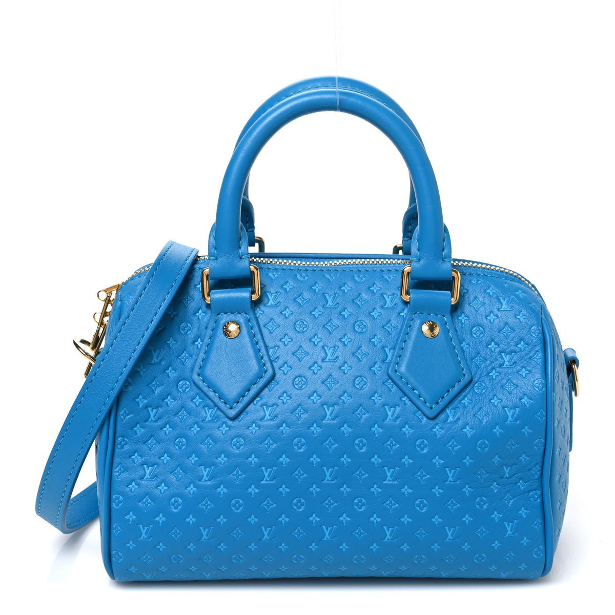 Louis Vuitton Calfskin Nanogram Embossed Speedy Bandouliere 20 Blue 1 of 10