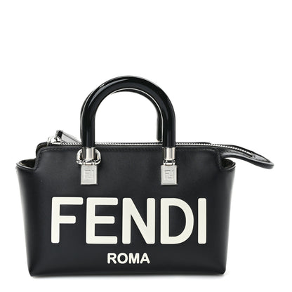 Fendi Vitello King Plexiglass Logo Embossed Mini By The Way Top Handle Boston Bag Black White 1 of 9
