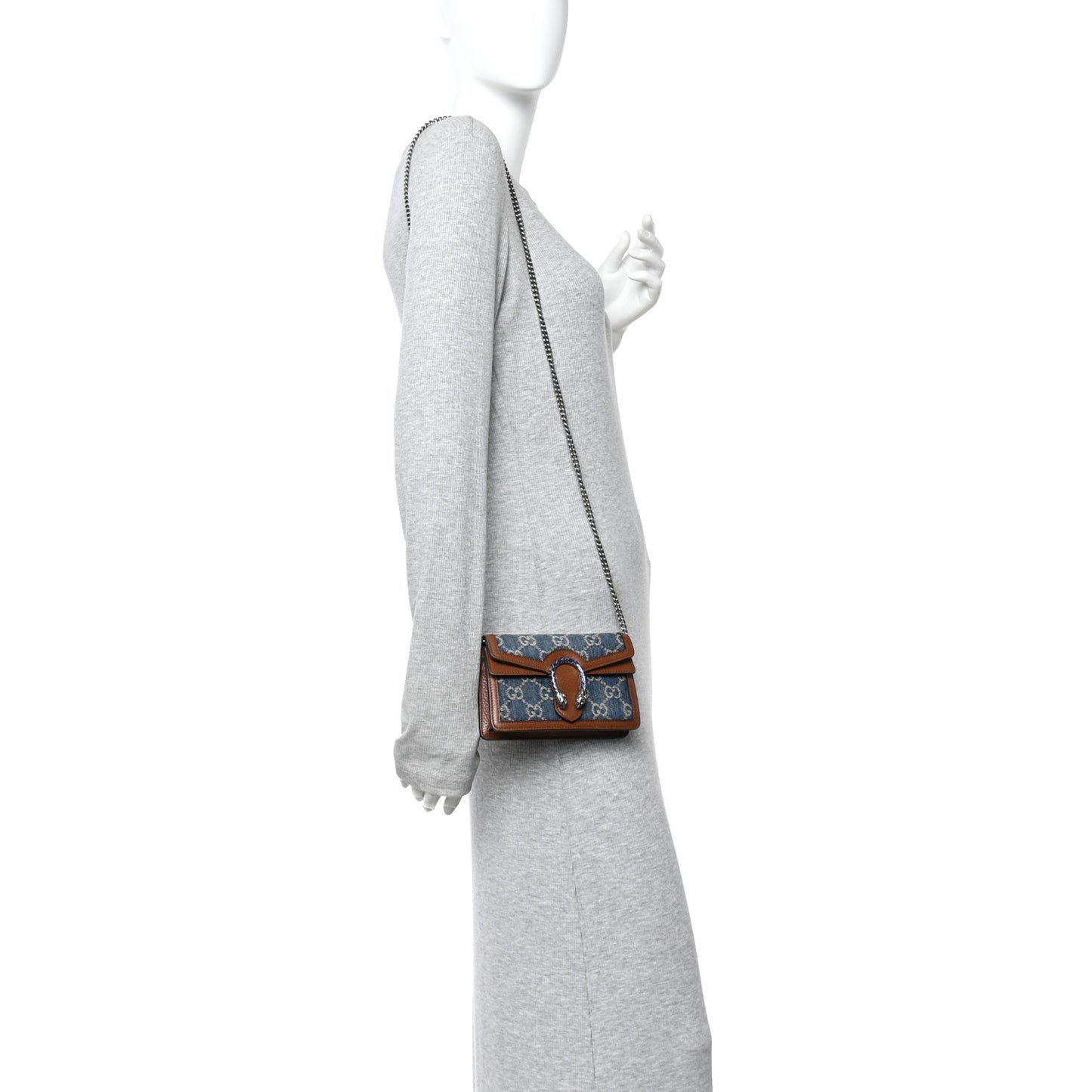 New Denim GG Monogram Dollar Calfskin Enamel Super Mini Dionysus Shoulder Bag Blue Tea Cuir Epilog Electric Blue