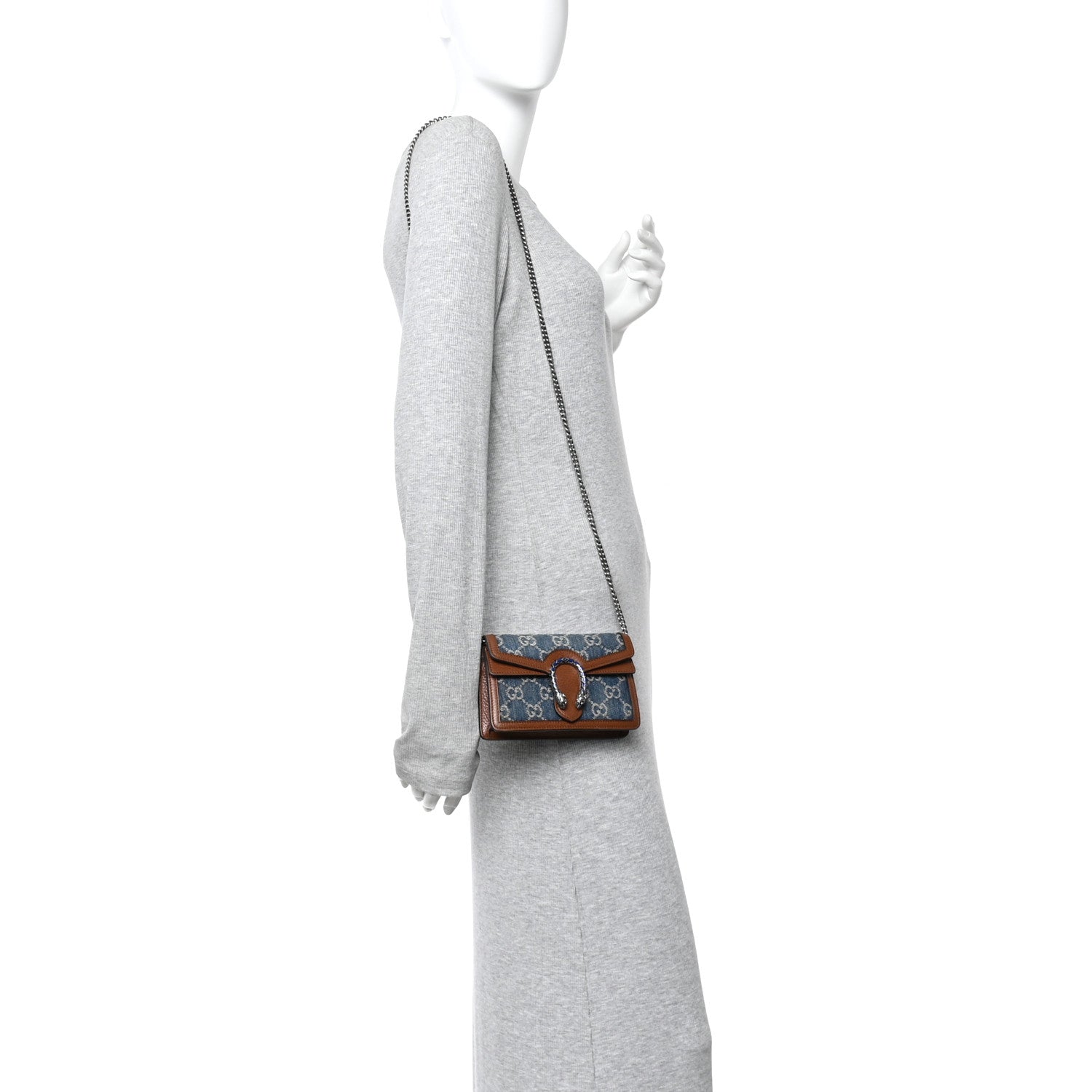Gucci New Denim GG Monogram Dollar Calfskin Enamel Super Mini Dionysus Shoulder Bag Blue Tea Cuir Epilog Electric Blue 3 of 17