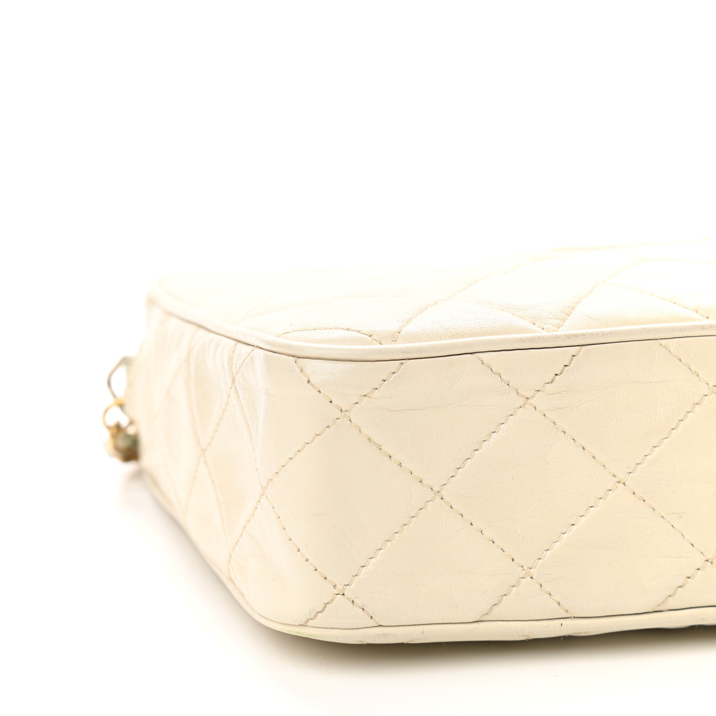 Lambskin Quilted Tassel Camera Case White