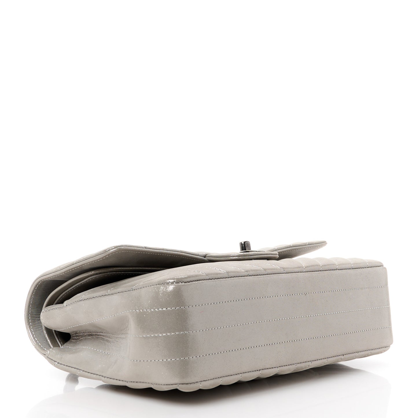 Iridescent Calfskin Chevron Quilted Medium Double Flap Silver