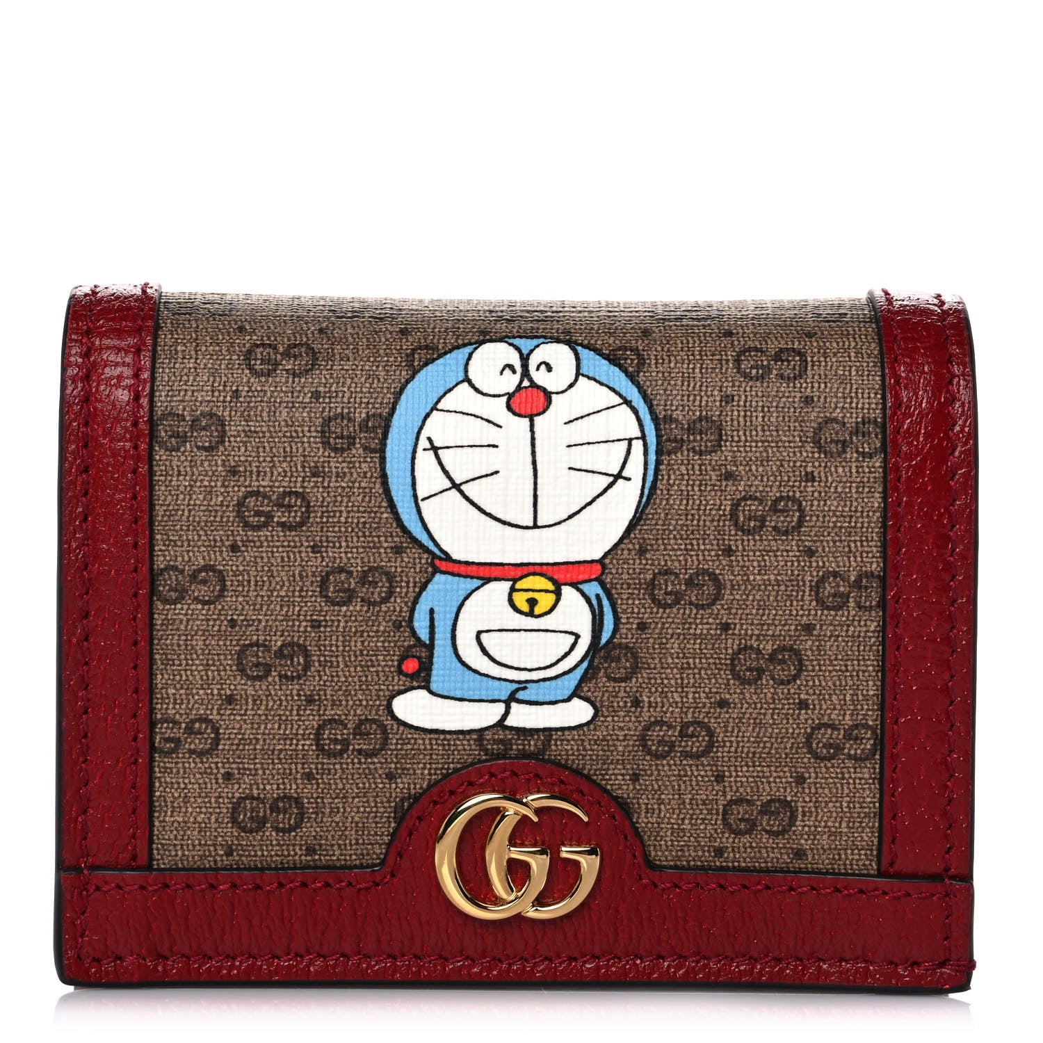 Gucci X DORAEMON Mini Vintage GG Supreme Monogram Card Case Wallet Beige Cherry Red 1 of 10