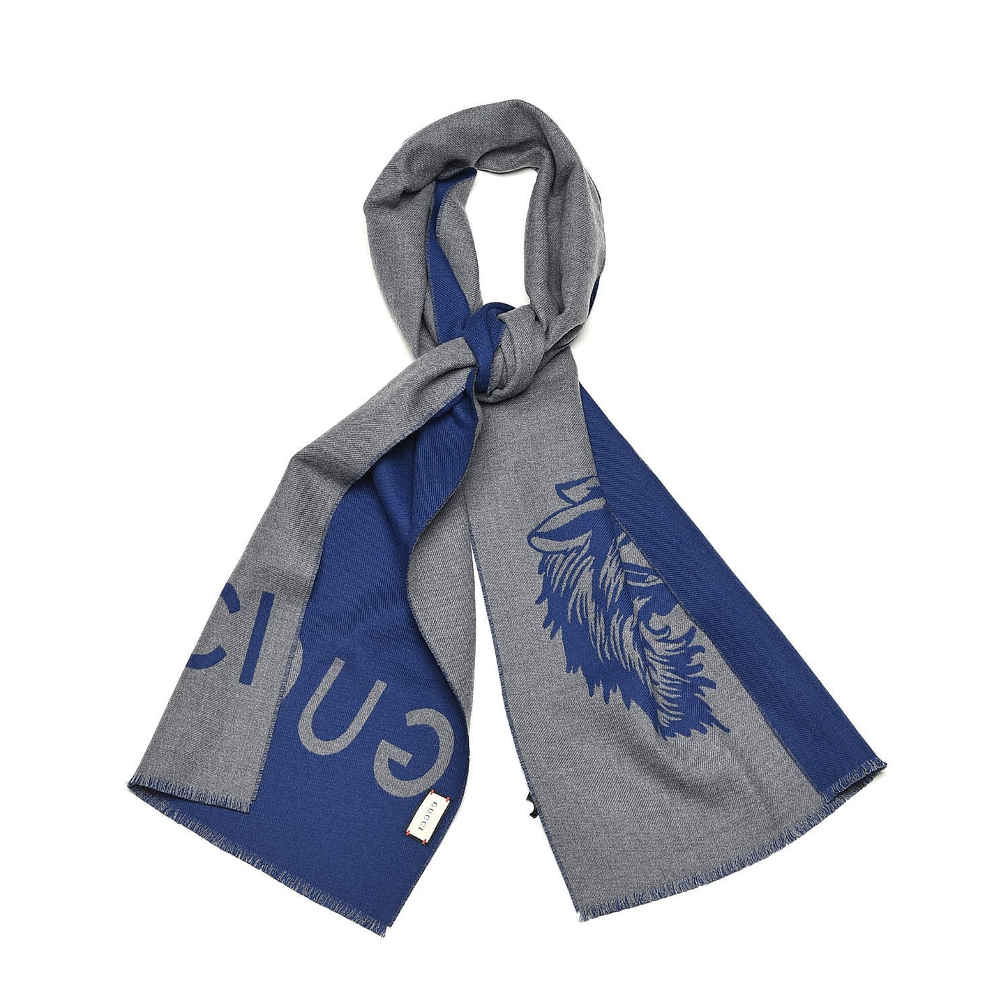 Wool Knit Wolf Scarf Blu-Grigio