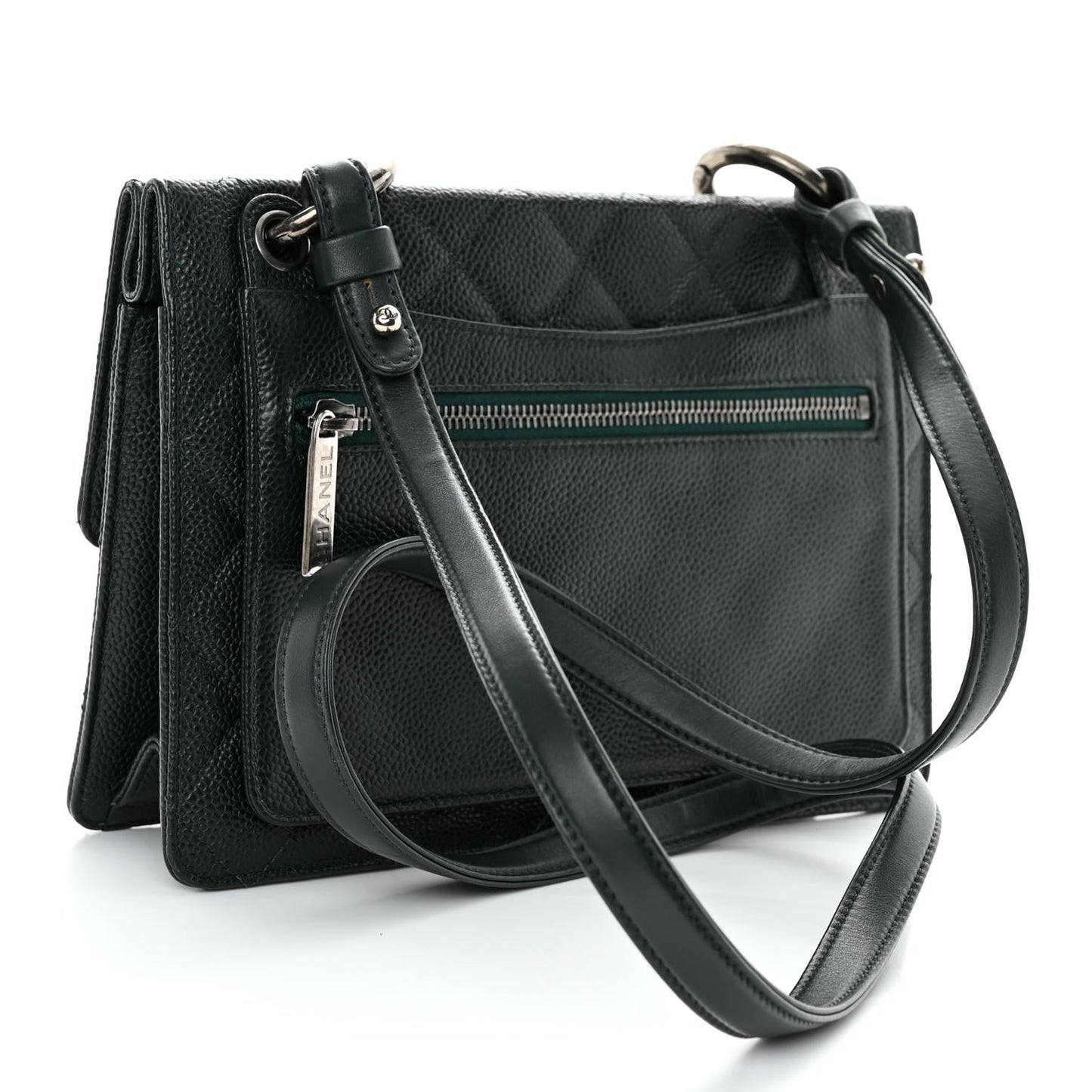 Caviar Quilted Medium Retro Class Flap Dark Green