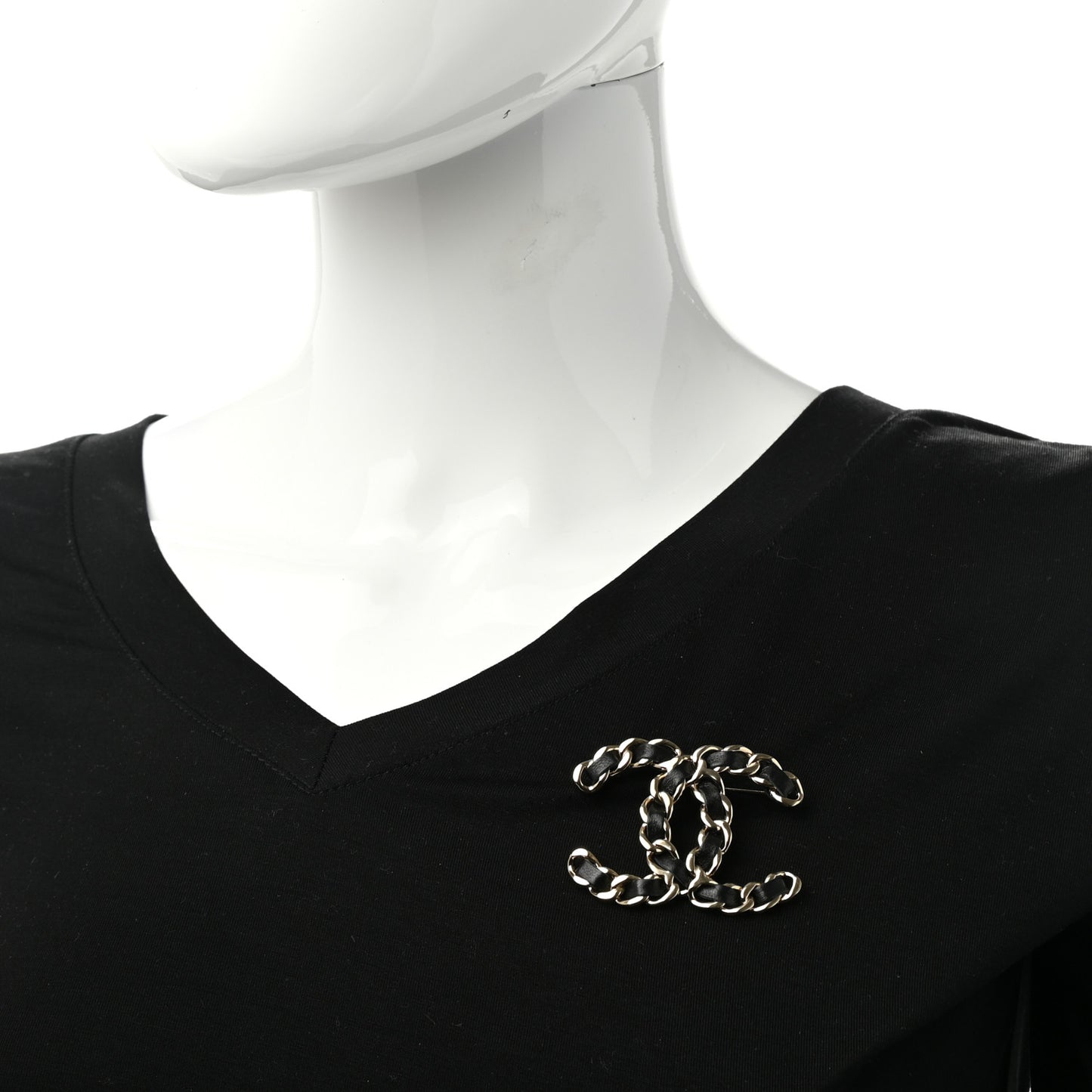 Lambskin Chain CC Brooch Black Gold