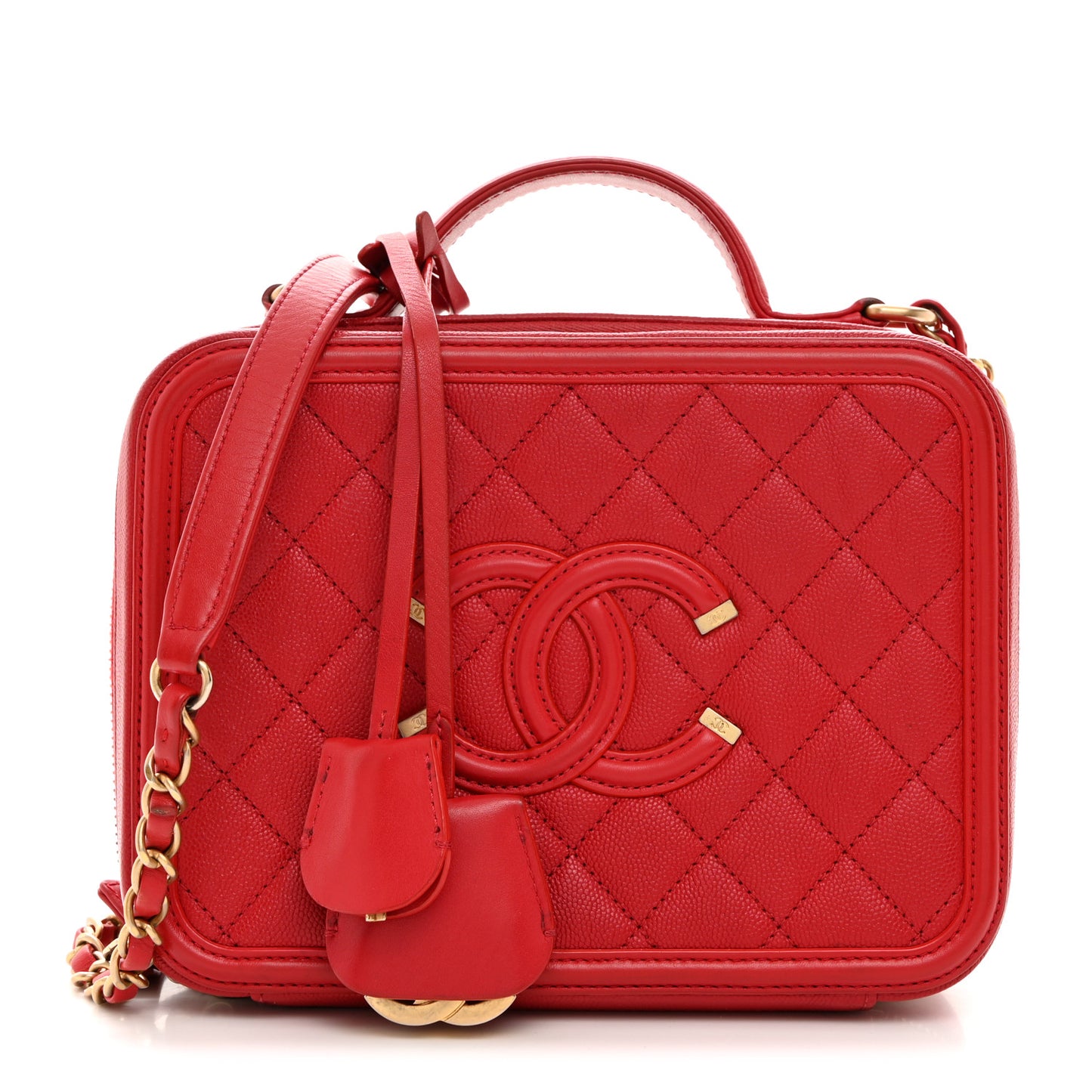 Caviar Quilted Medium CC Filigree Vanity Case Red