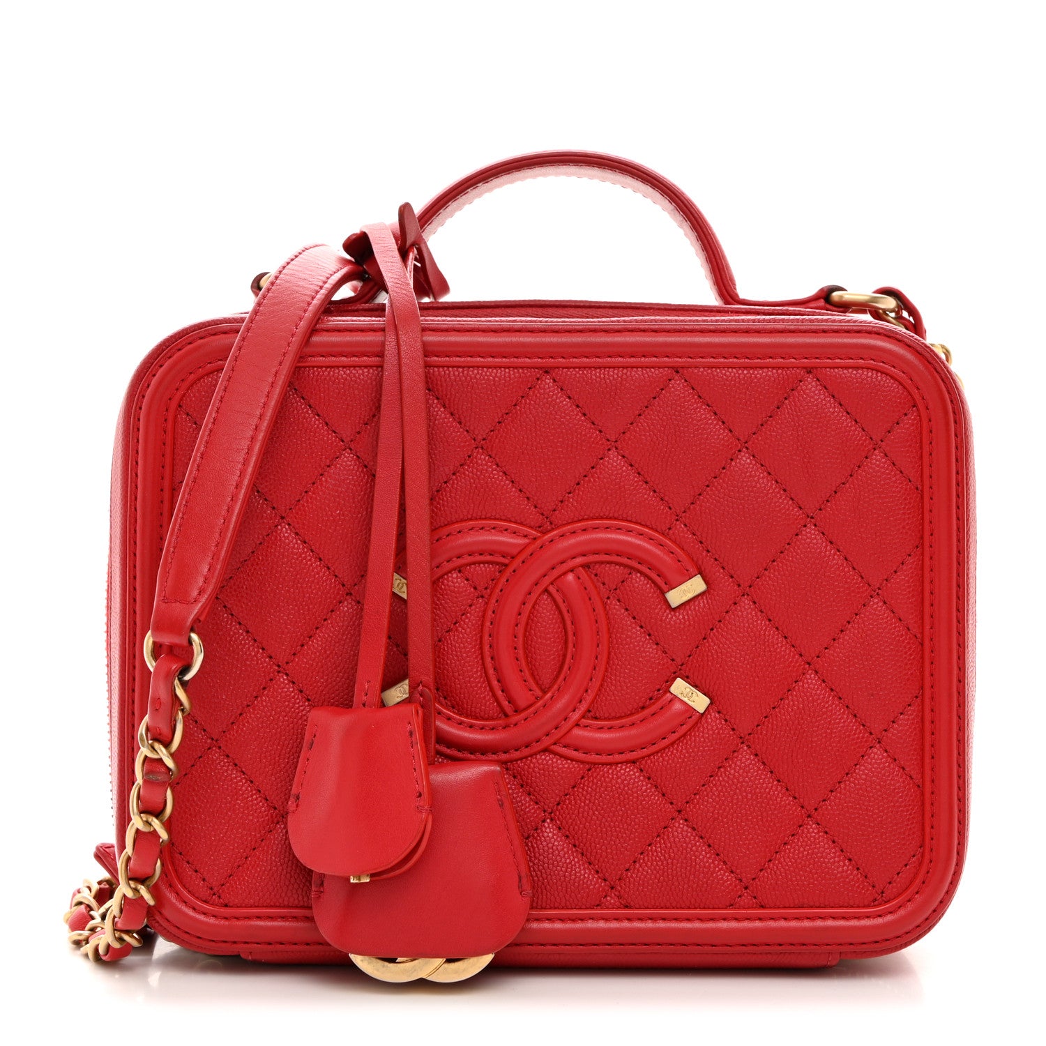 Chanel Caviar Quilted Medium CC Filigree Vanity Case Red 1 of 10