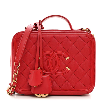 Chanel Caviar Quilted Medium CC Filigree Vanity Case Red 1 of 10