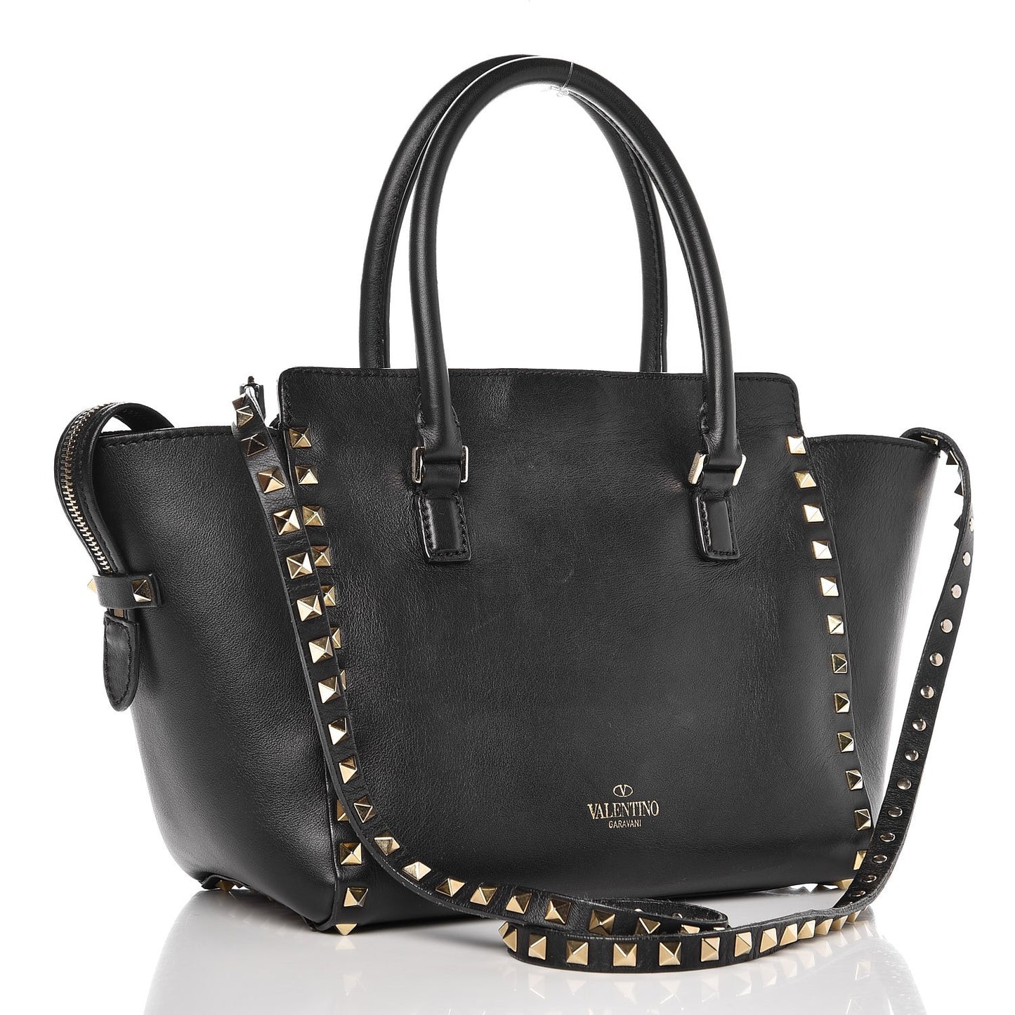Vitello Small Rockstud Double Handle Tote Black