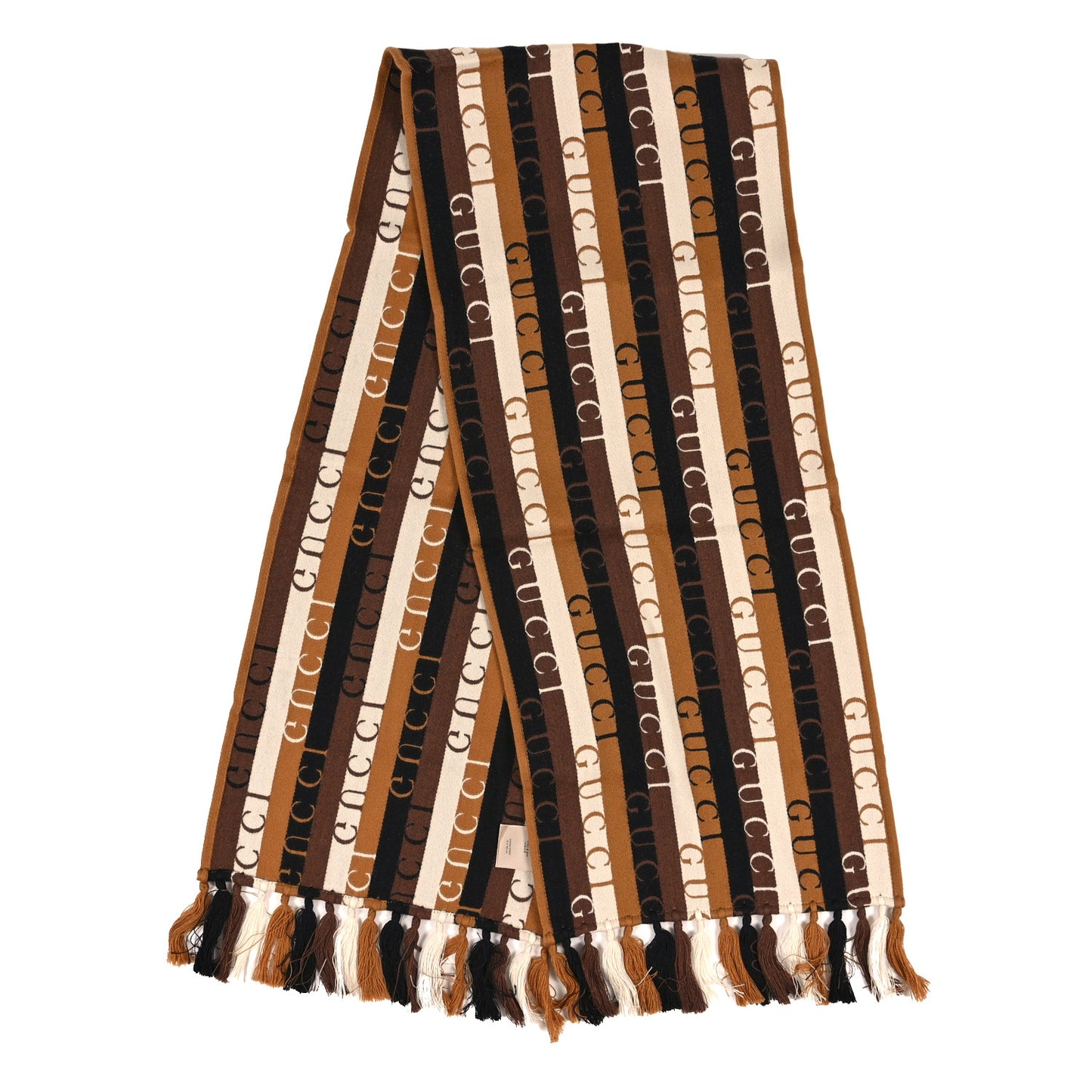 Wool Cotton Logo Wood Stripes Scarf Light Brown Dark Brown