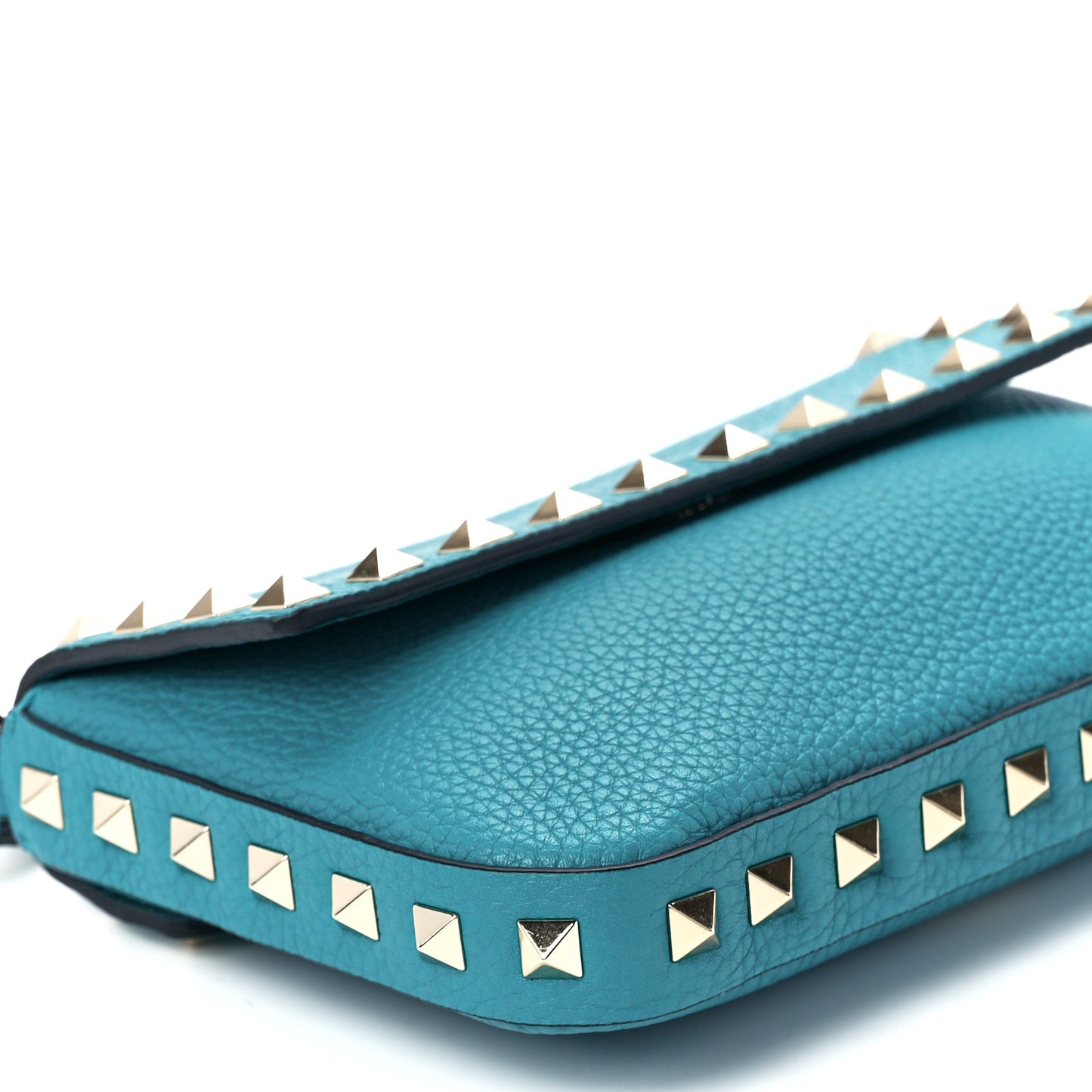 Grainy Calfskin Rockstud Crossbody Pouch Ultra Marine Green