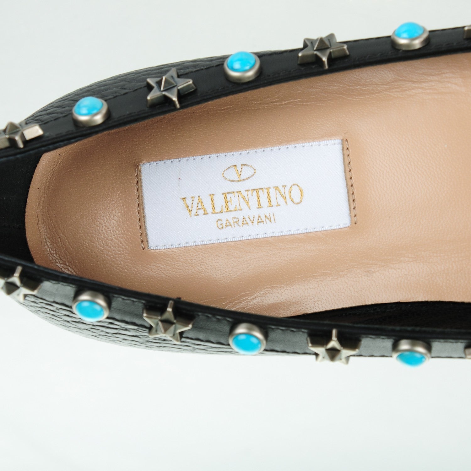 Valentino Garavani Pebbled Calfskin Rockstud Rolling Ballerina Flats 36.5 Black 8 of 8